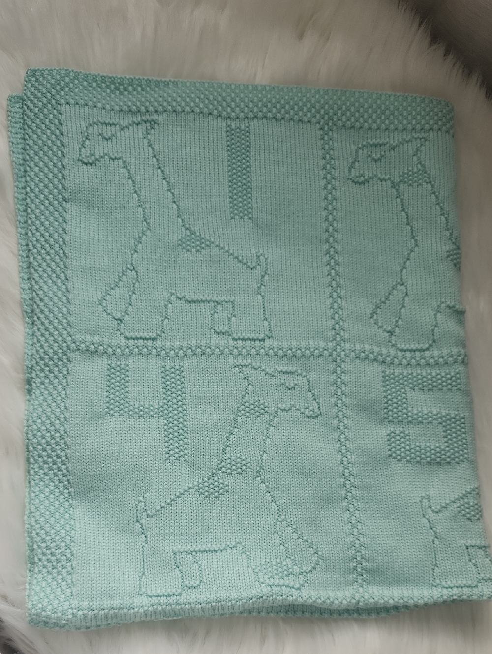 Mint Number Giraffe Knit Baby Blanket